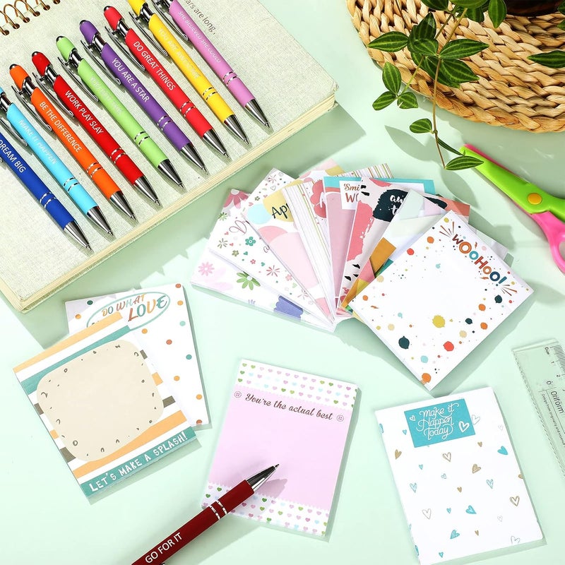 Geyee 24 Pcs Stylish Sticky Notes with Funny Pens 3 x 4 Inch to Do List Notepads with Sayings Pen for Valentines Coworkers Nurse Teacher Employee Office Staff Work Team Appreciation Gifts - Image 4